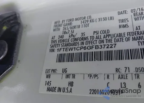 2016 Ford F-150 Lariat z USA, uszkodzony, nr VIN 1FTEW1CP6GFB37227